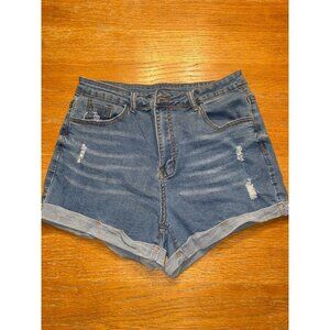 Denim Distressed High-Waist Womens Shorts With Rolled Cuffs